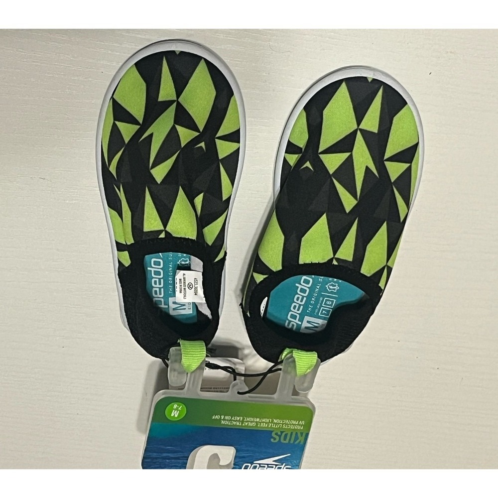 Speedo Kids Water Shoes Lime Green Black Geometric Swim Shoes Size M 7-8 NWT